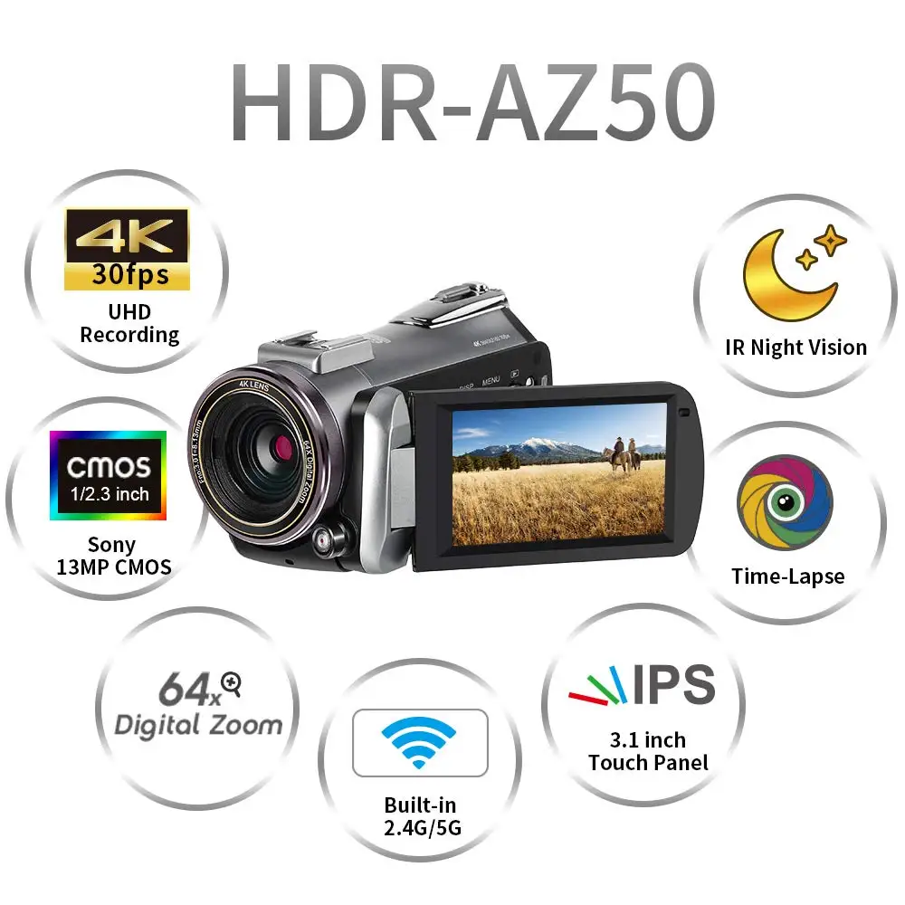 Professional digital Real 4K 30fps infrared night vision WiFi optical zoom video camera