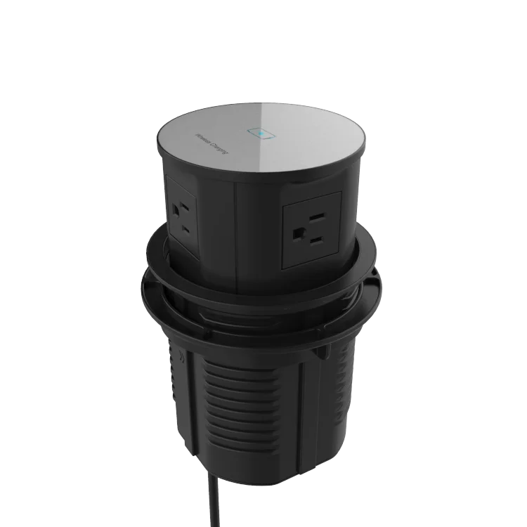 New arrivals kitchen electric recessed desktop power kitchen pop up socket with 15W wireless charger
