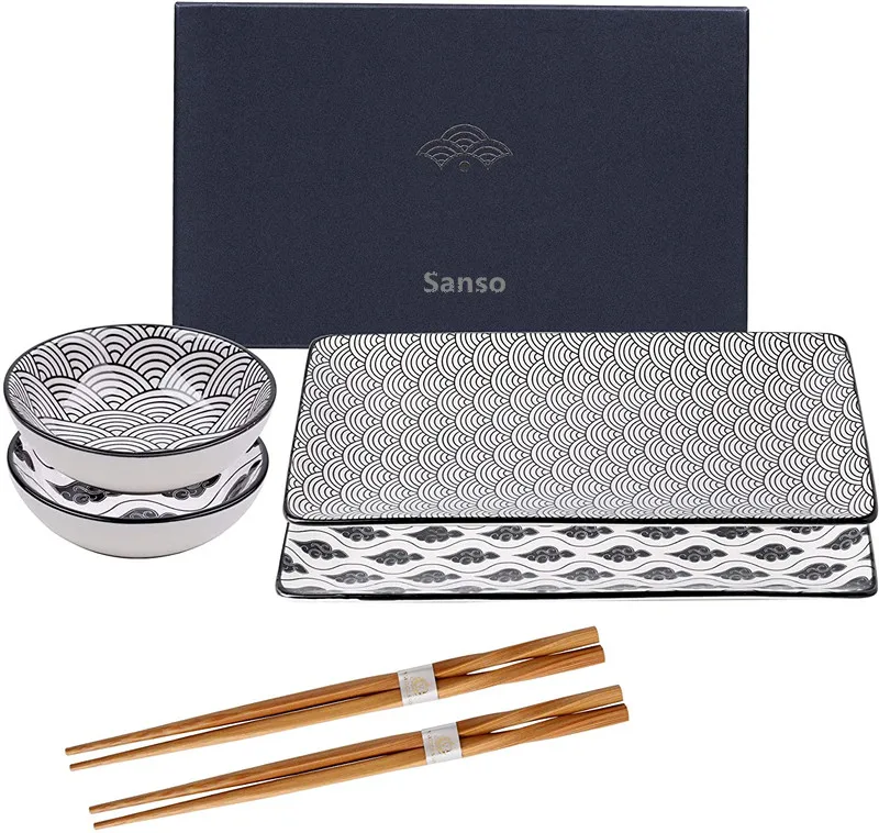 Набор для суши, фарфоровые миски в японском стиле, бамбуковые палочки для еды, Подарочная коробка, форма для суши