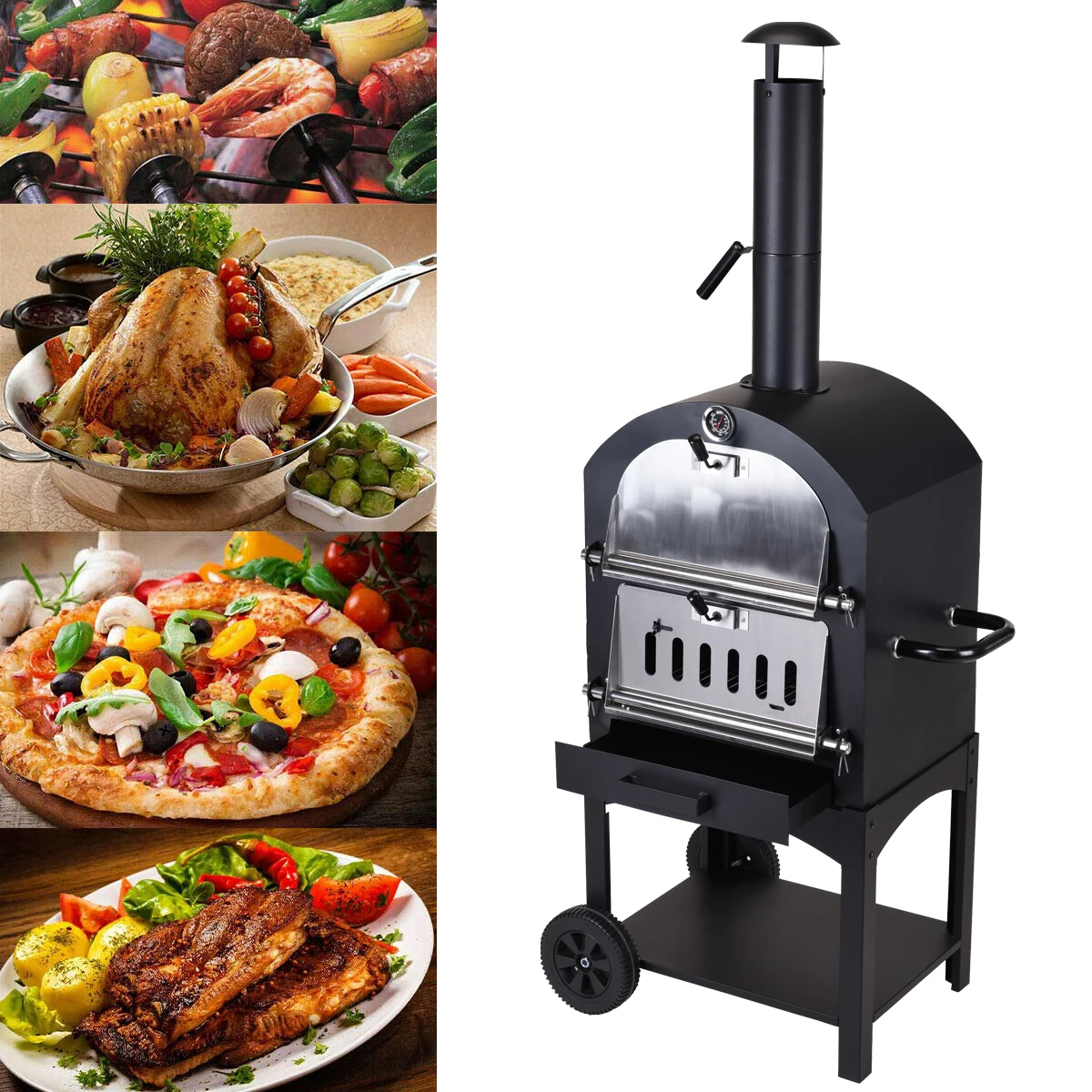 Custom Portable Pizza Oven Wood Fire Pizza Maker Oven Portable Trailer With Stainless Steel Doors For Garden