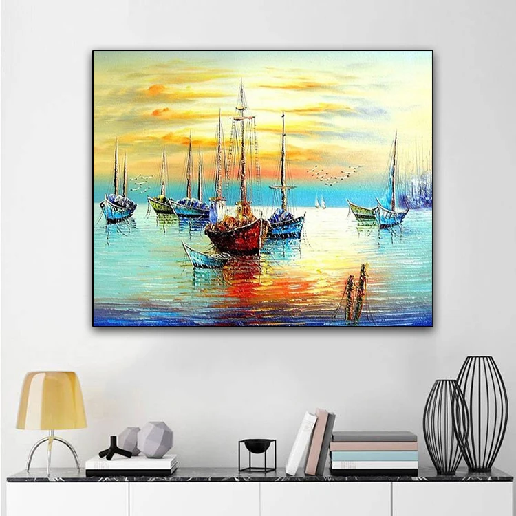 DIY Paint by Number Kit On Canvas for Beginners, New Painters,Canvas Oil Painting Kit for Adults Harbor in the sunset