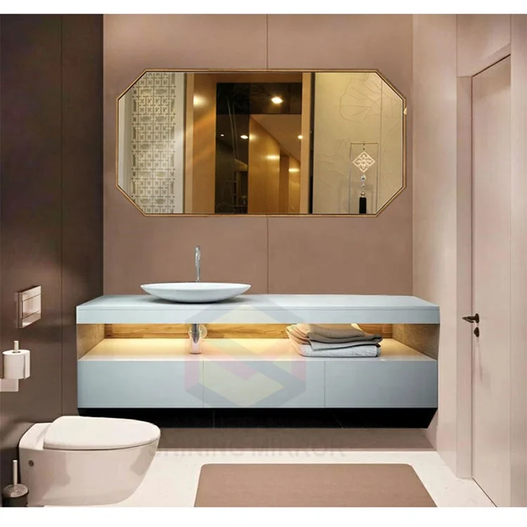 china bathroom wall led gold Hotel Luxury Wall Mounted Smart Mirror LED Vanity Bath Mirror with date/weather/temperature