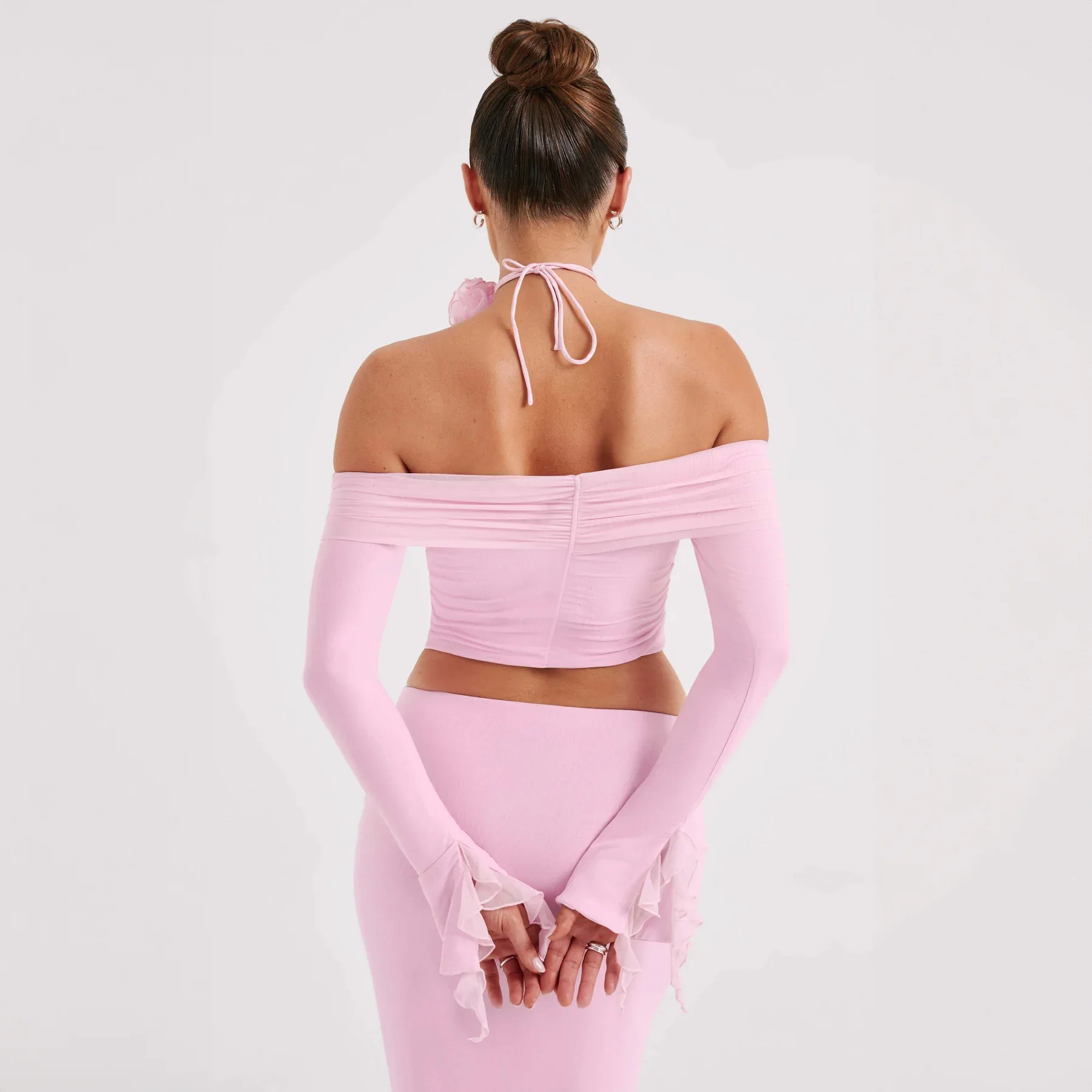 Women Sexy strapless off shoulder top Clothing Stylish Long Sleeve Pleated Dresses