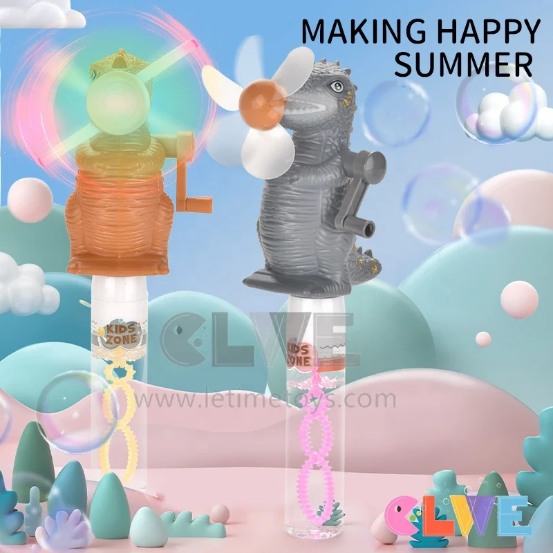 ABS novelty handheld fan bubble stick surprise gift for kids dinosaur feature handheld fan animal bubble stick  bubble wand