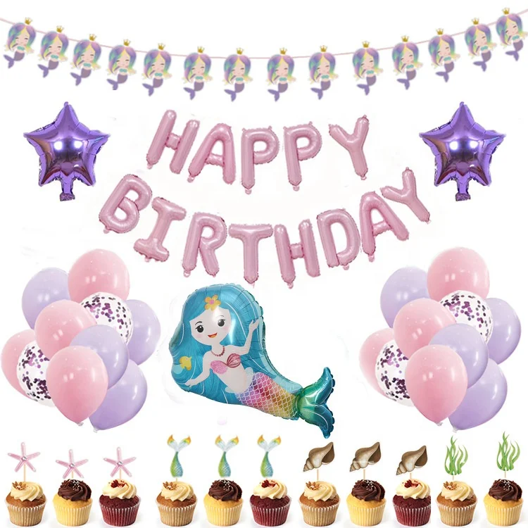 Новинка набор воздушных шаров с изображением русалки фон для дня рождения Вечеринка алюминиевая пленка Декорации для создания атмосферы