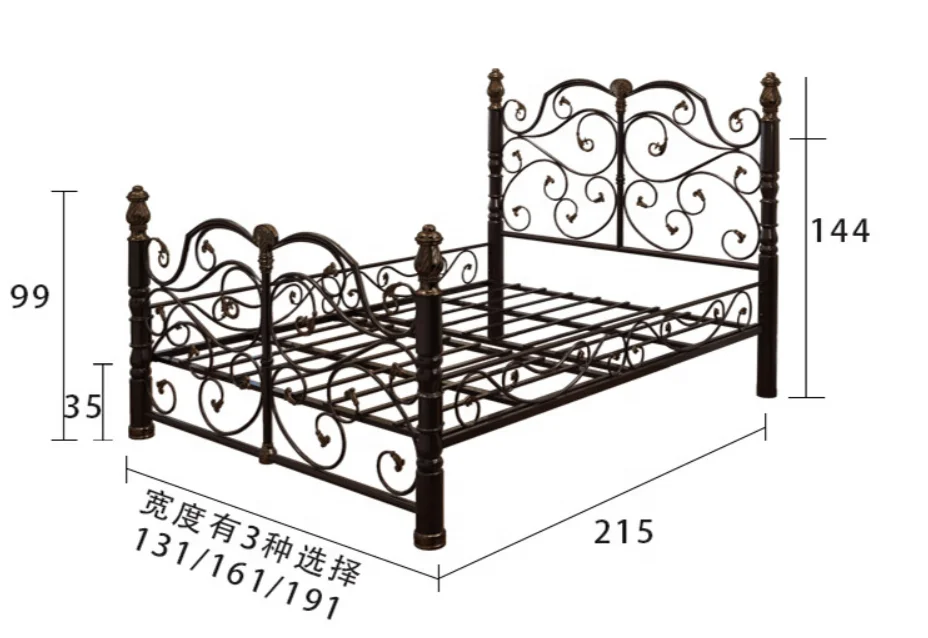 
2019 dijin Luxury Vintage Design European Style Wrought Metal Iron Bed Antique Brushed Gold King Size 