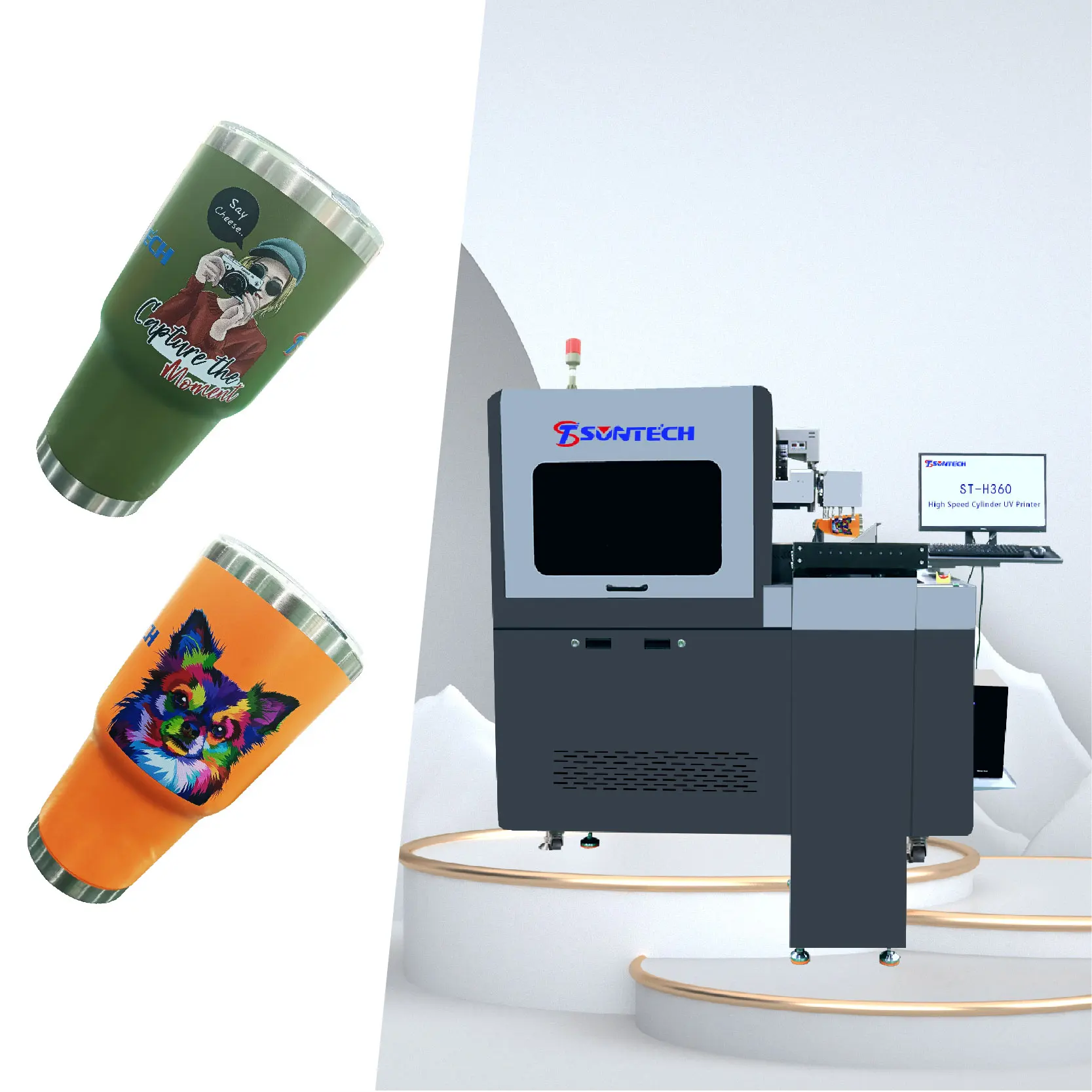 Suntech Digital Inkjet Cylindrical Uv Printer For  Glassware Aluminum Cans And Spirit Bottle Printing Machine