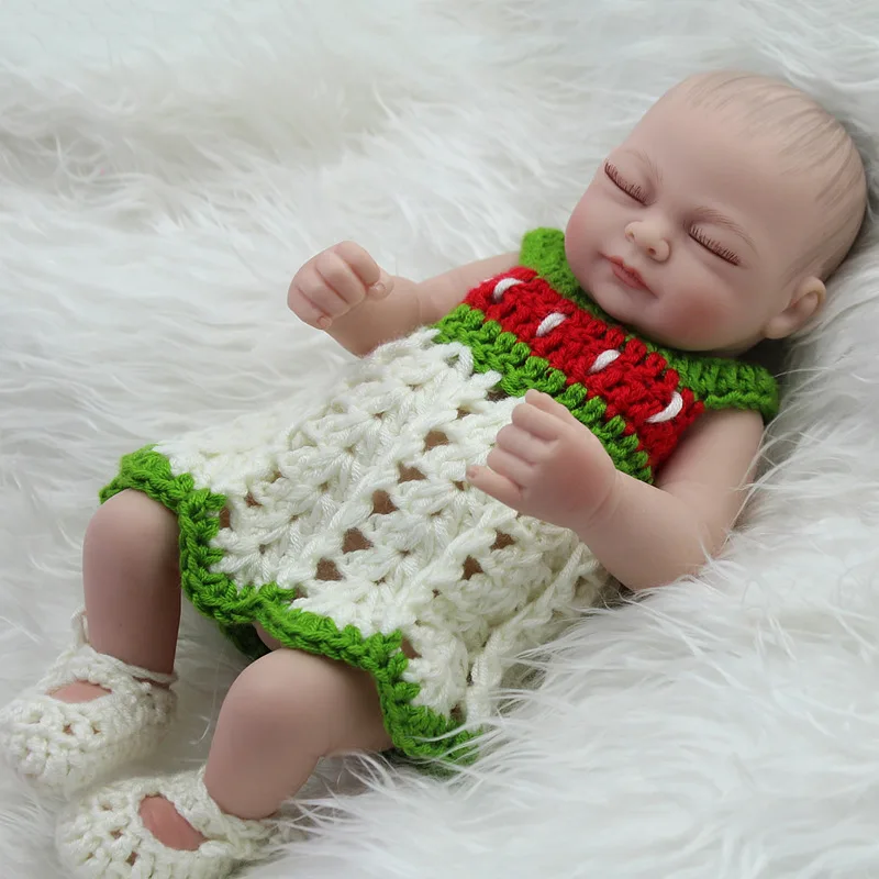 26cm Green Dolls Toys Realistic Mini Reborn Soft Silicone Sleeping Reborn Girls Dolls