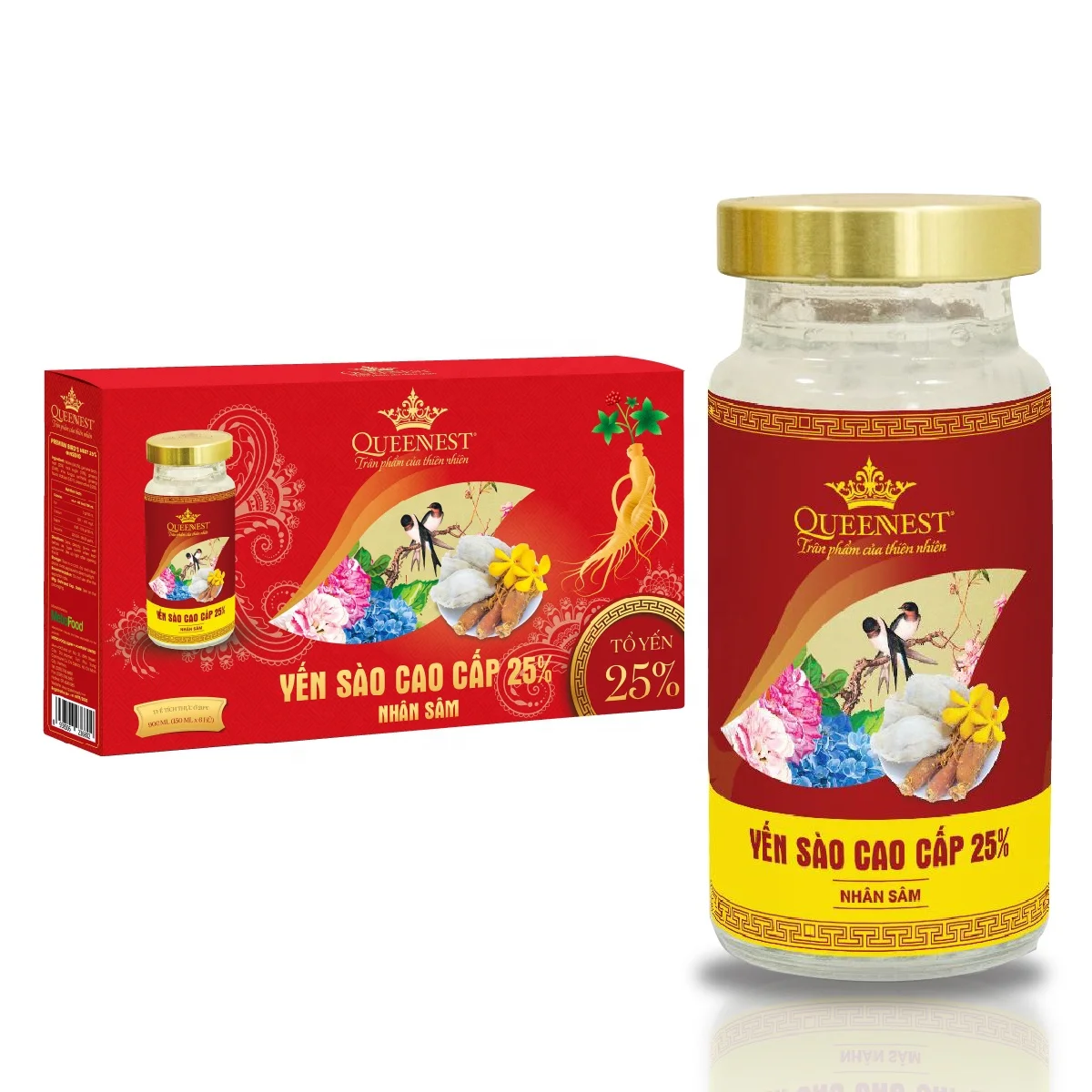 Премиум Птичье гнездо 25% женьшень QUEENNEST 150 мл (6 банок x 150 мл) из Вьетнама