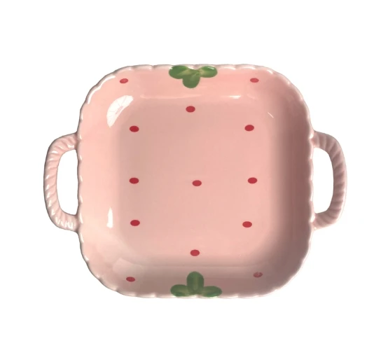 Cute Home with Two Ears Strawberry Girl Ceramic Tableware, Soup Bowl, High Temperature Underglaze Color