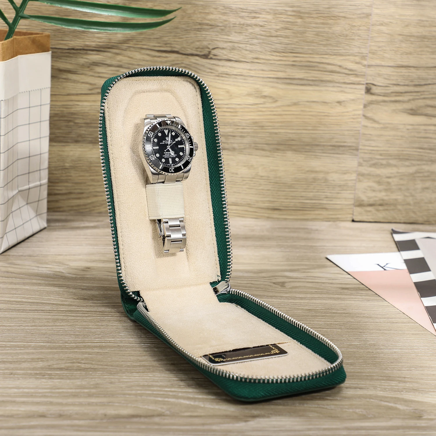 Anti Scratch Saffiano Leather Watch Case Single Zipper Travel Watch Storage Bag Custom Watch Pocket Pouch CFG1007