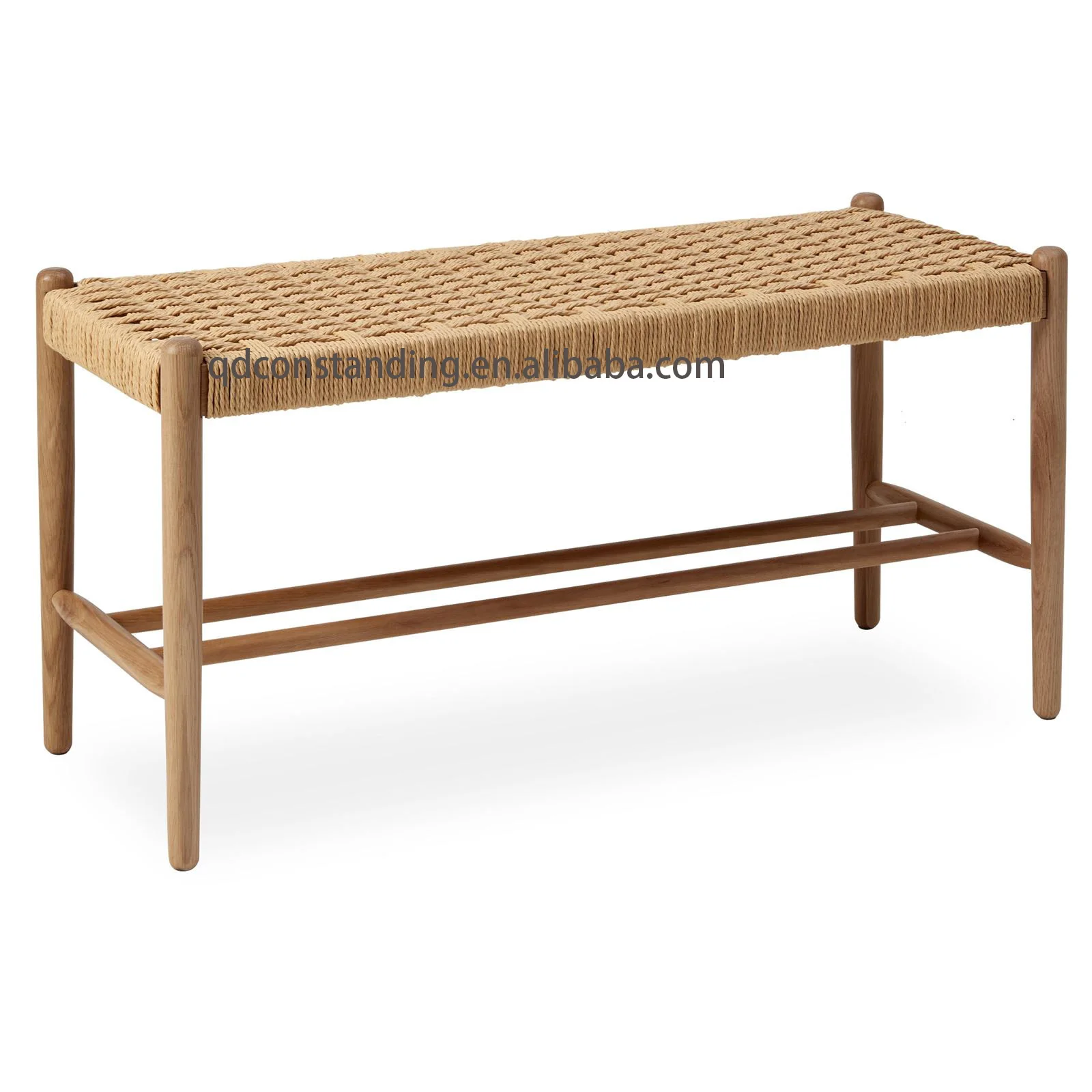 Nordic New Design Natural Paper Rope Weaving Seat Wooden Bench