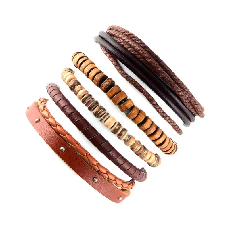 European and American hot-selling hand-woven cowhide bracelet multi-piece combination set