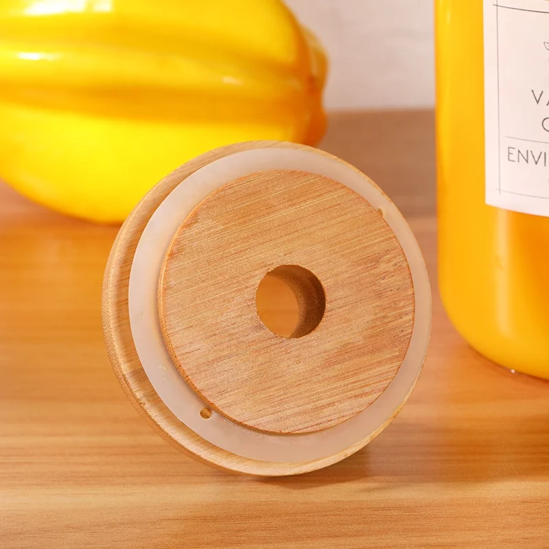 Custom 70mm Bamboo Lids With Straw Hole For Salt Jars Borosilicate Glass Jars Regular Mason Jars