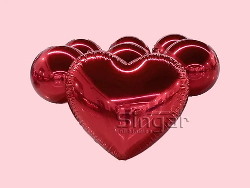 Giant valentine decoration inflatable red heart mirror ball big shiny heart balloon