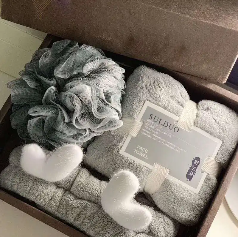 Thick Coral fleece Bath 3 Pcs Towel Set hand towel headband sponge