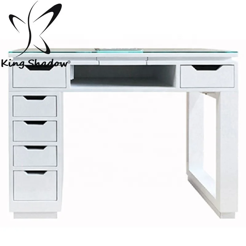 High quality wholesale White single double table manicure table with storage drawer vacuum cleaner for sale