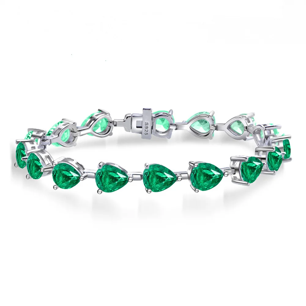 6x8mm pear cut Green Emerald Fusion Stone Jewelry 925 sterling silver tennis bracelet fine jewelry bracelets