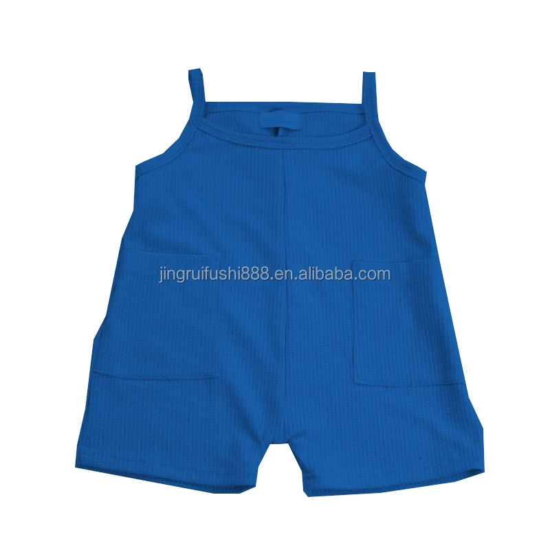 Customized OEM Multi Solid Colors Print Cotton Waffle Fabric Kids Overall Jumpsuits Baby Girls Boys Casual Rompers