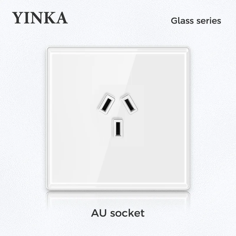 YINKA White Glass With Silver Alloy Contacts 86x86mm Wall Decoration Electric Socket EU Wall Outlet Socket