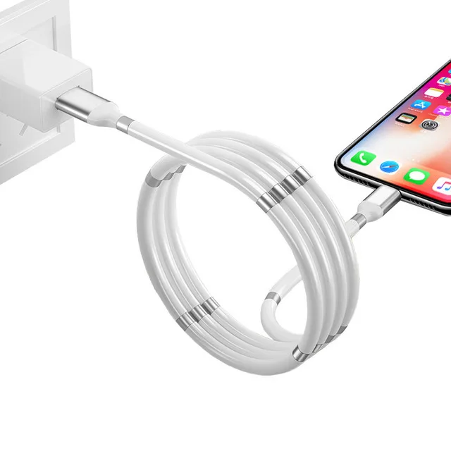 2021 New design Portable Easy-coil supercalla charging cable self winding magnetic charging cable for iPhone Android Type C