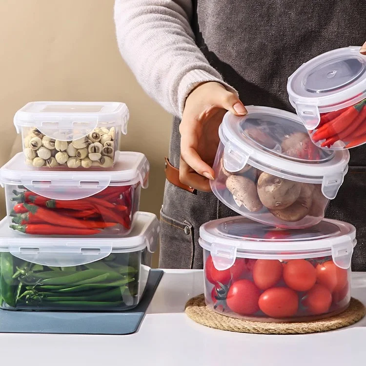 Wholesale Kitchen Food Storage Plastic Jar Plastic Container Storage Box Refrigerator Resh Lunch Box with Plastic Lid