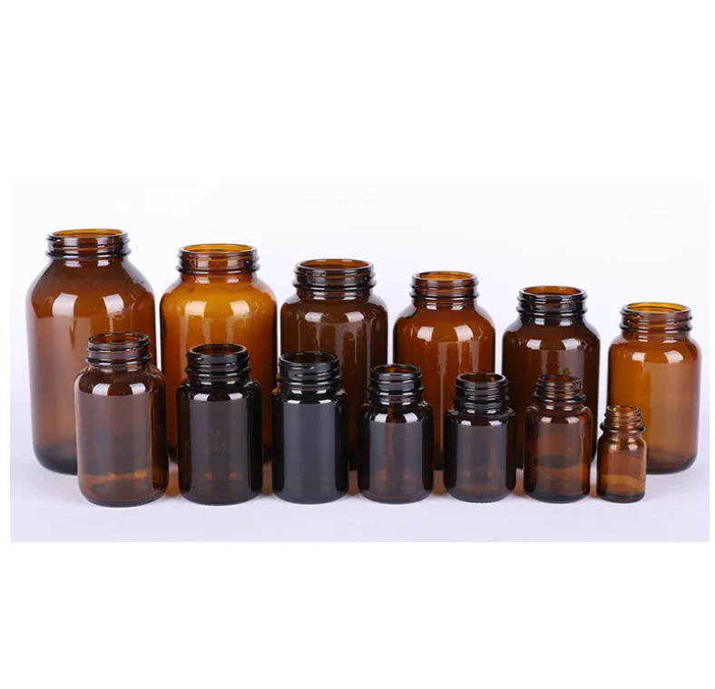 Широкий рот капсула медицинская стеклянная бутылка с крышкой для витаминных таблеток фармацевтическая