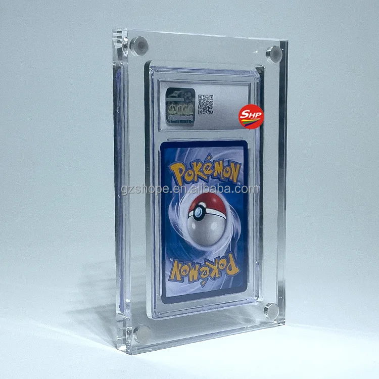 SHP Custom Acrylic Display Case  Graded Trading Card Holder Round shape Protection Case For Pokeomon TCG CGC With Magnetic Case