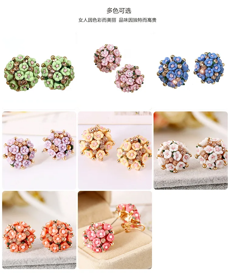 Gold Engagement Female Lady Flower Jewelry Bouquet Crystal Clay Rose  Flower Stud Earrings For Women Wedding