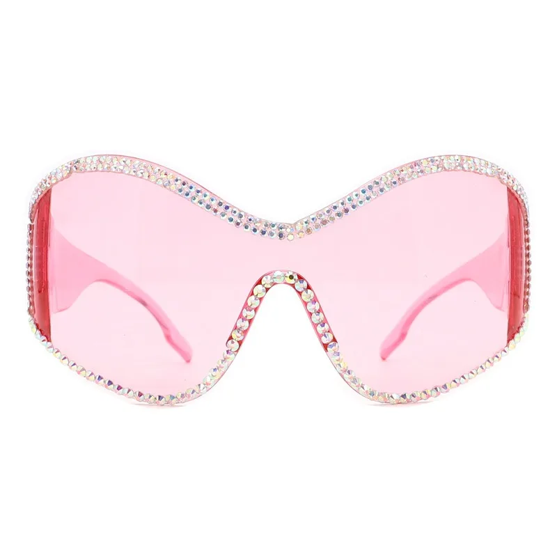 2023 Fashion Large Oversized Futuristic Punk Sports Windproof Sunglasses Diamond Retro One Piece Y2K Fashion Sunglasses