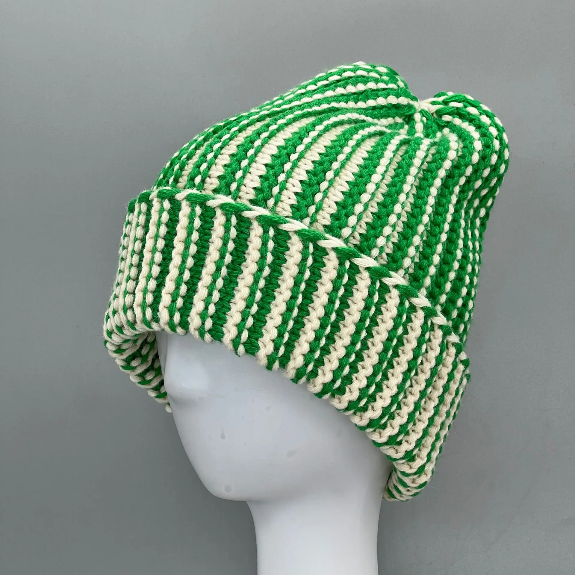 High Quality Acrylic Two Tone Beanies For Winter Unisex Custom Logo Heavy Knitted Hat