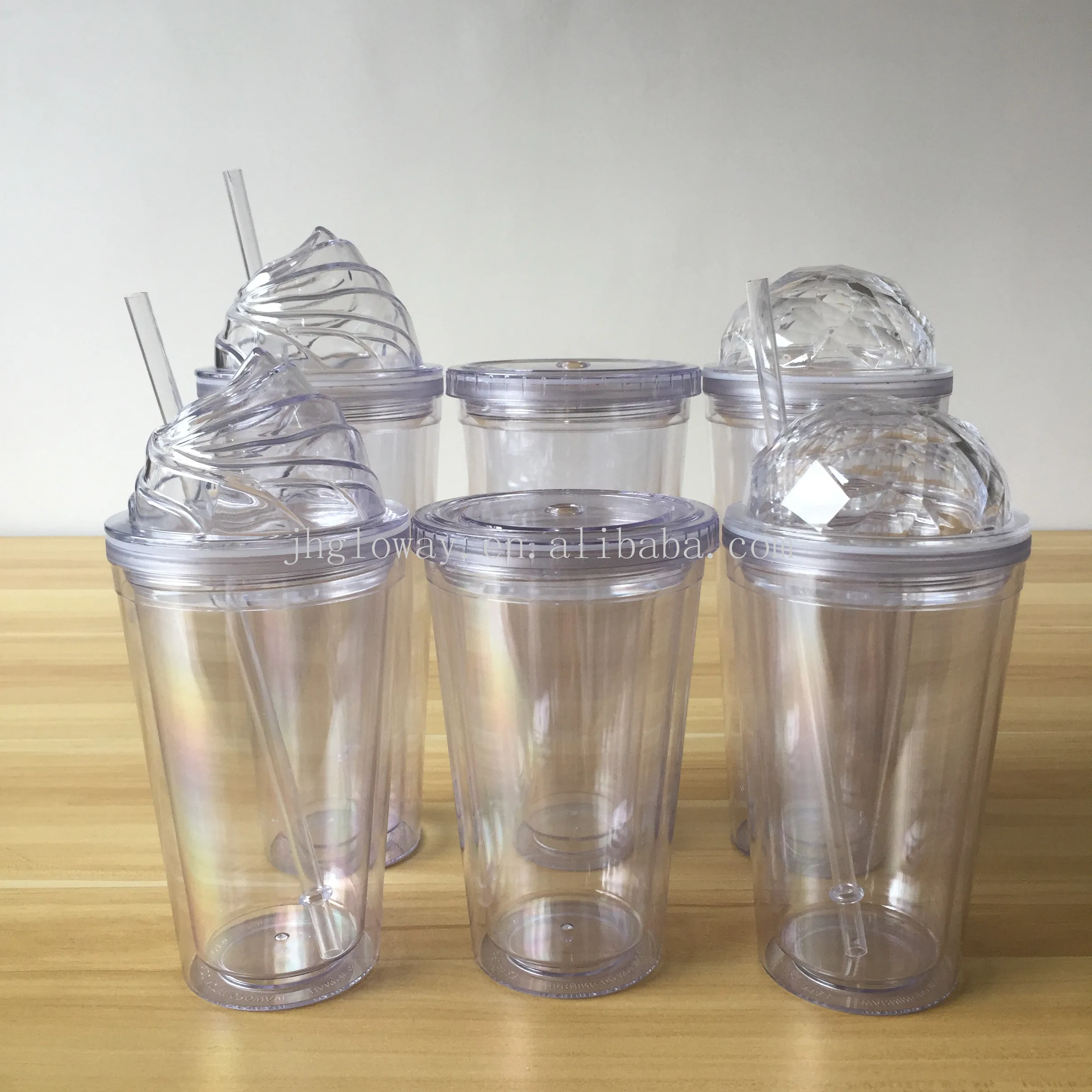 Wholesale custom double walled tumbler plastic clear acrylic clear water tumbler 20oz diamond lid tumbler cup