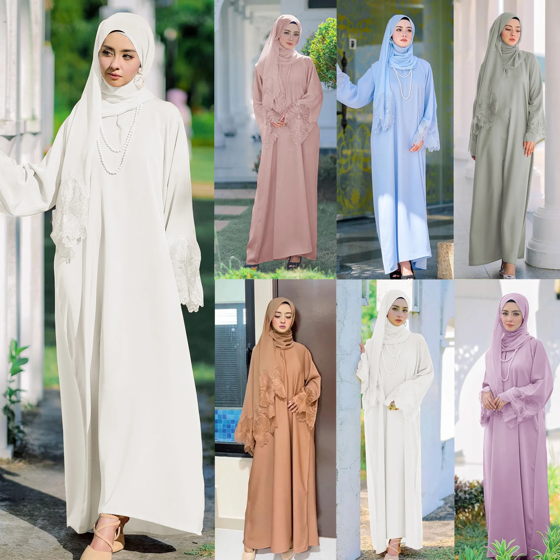 Muslim Woman Abaya Robe Burqa Embroidery Elegant Modest Dress Arab Dubai Turkish Islamic Women Clothing Abayas With Hijab