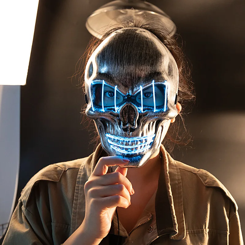 High Quality Halloween Flashing Luminous LED Light Realistic Scary Skull Face Mask
