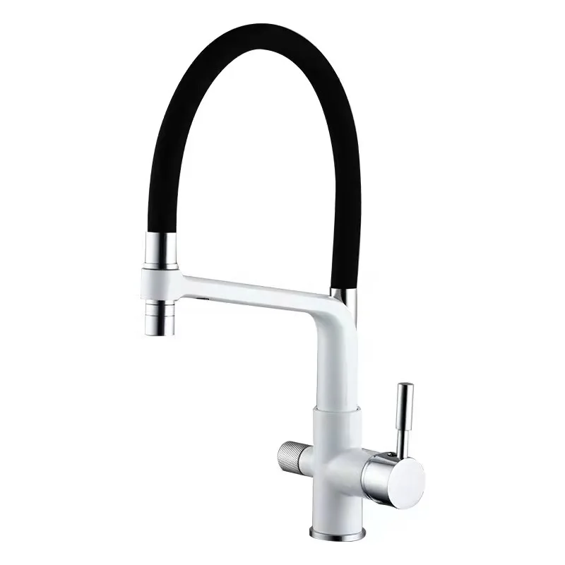 High Quality Deck Mounted Hot Cold Brass 3 Way Kitchen Filter Faucet With Pull out Sprayer