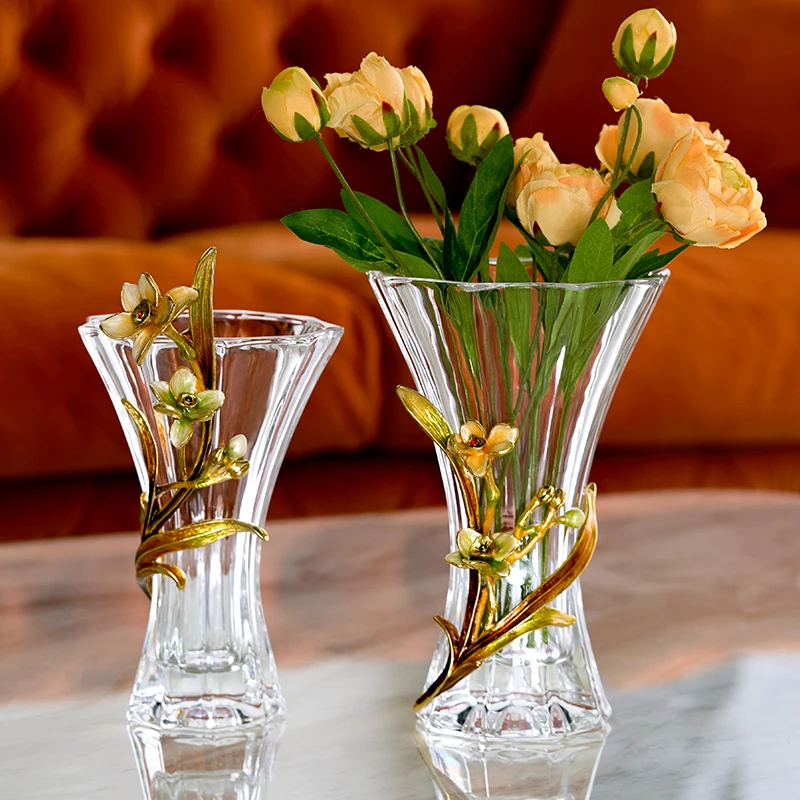 SANLOREN modern luxury decorative small glass gold vase for table centerpiece office bookshelf living room decoration