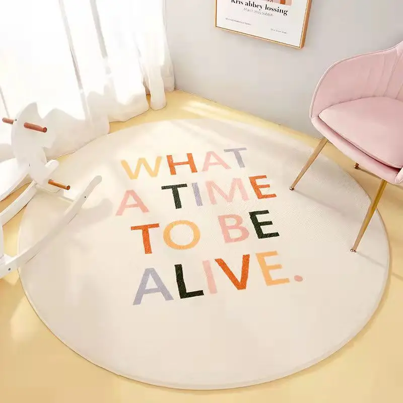 Round Faux Cashmere Comfortable Bedroom Living room Mat Lovely Rainbow Round Rug for Kids Room