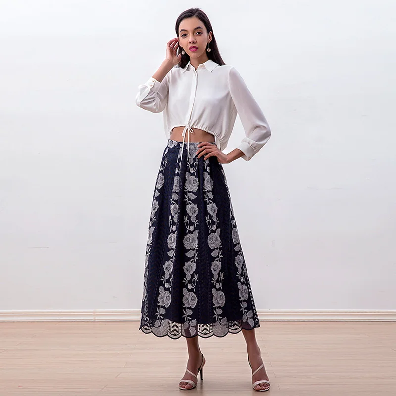 NS127-1 women lace skirt flower embroidery print elegant skirt women