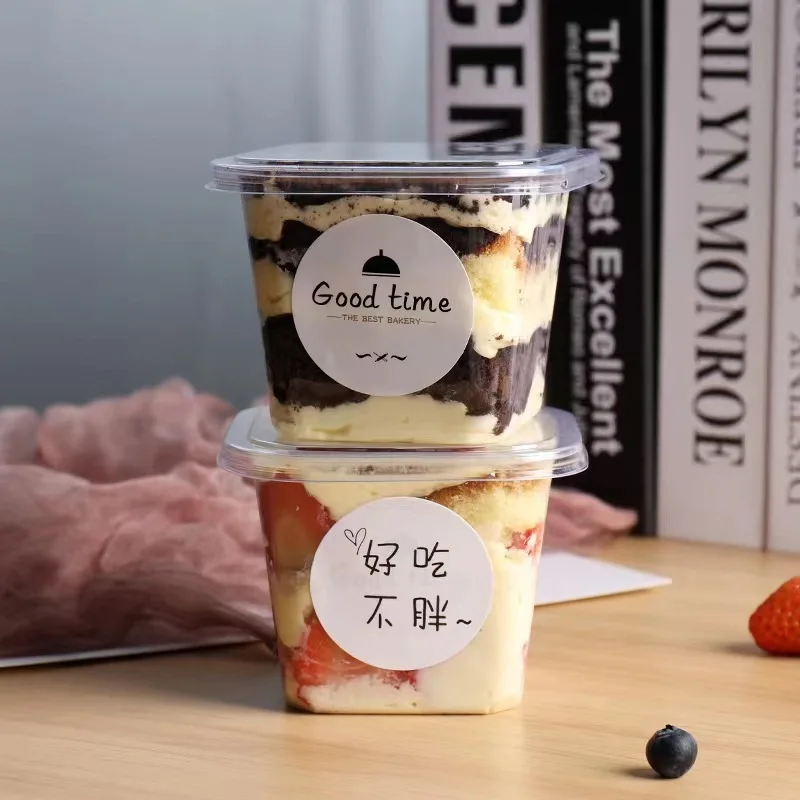 Disposable plastic cup square 360 ml pet cake Dessert cup Yogurt jelly pudding cake cup with lid