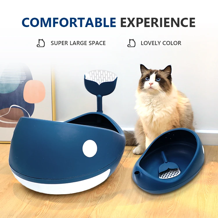 Wholesale Portable Washable Cat Litter Sand Box Hidden Cleaning Whale Cats Litter Box Toilet