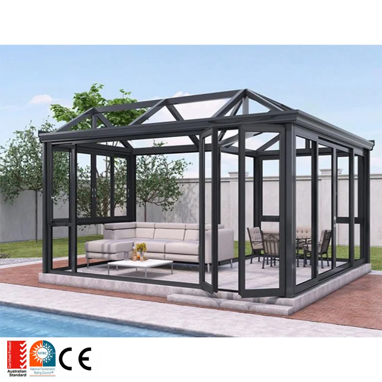 China factory curved glass polycarbonate sunrooms glass houses metal aluminium frame sunroom commercial glass house