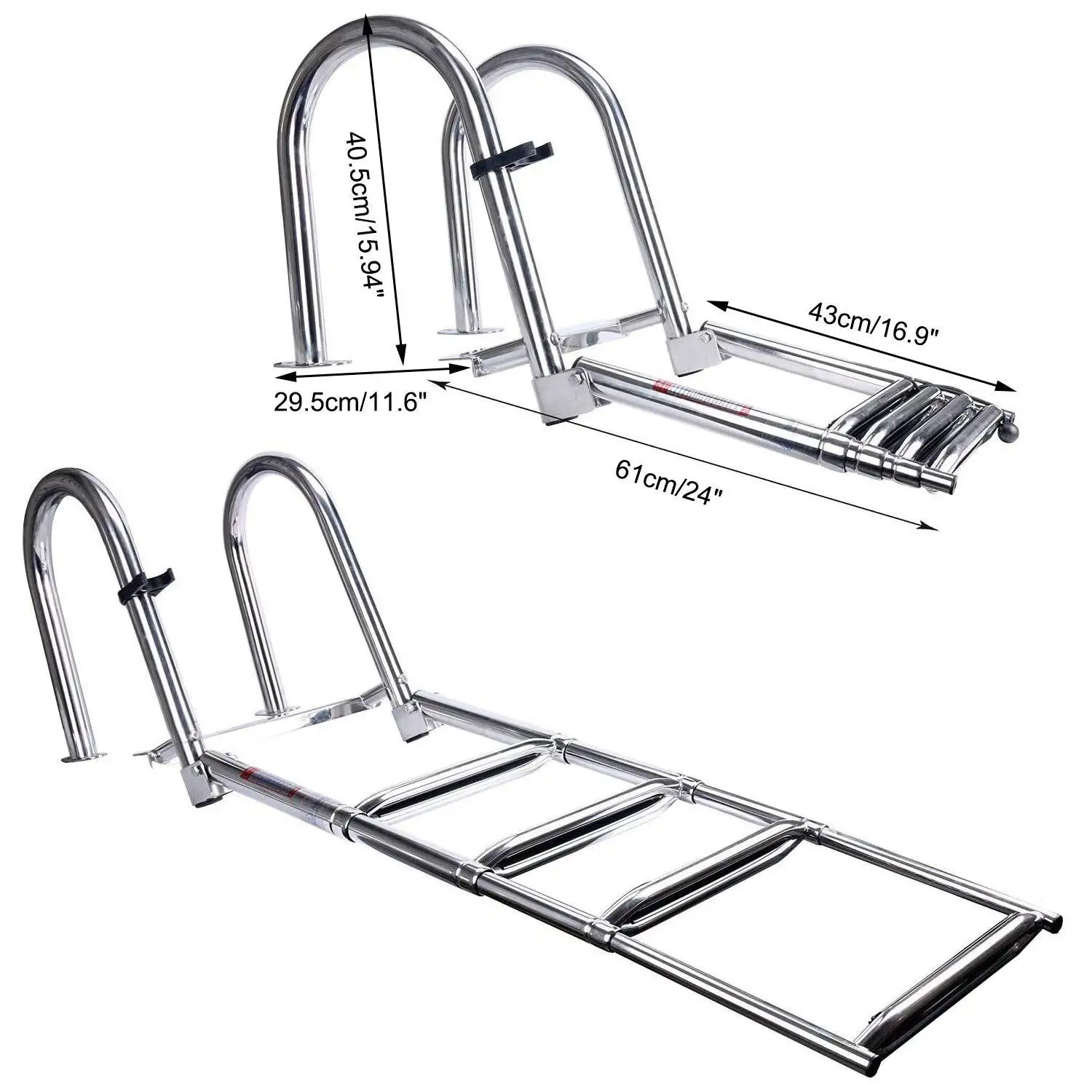 Stainless Steel Folding Ladder 4-step Telescopic Ladder With Handrail For Boat Yacht