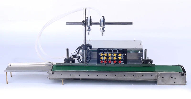 Alcohol Hand Sanitizer Gel Dispenser Diaphragm Pump 2 Nozzles Liquid Filling Machine With Conveyor and Guardrail