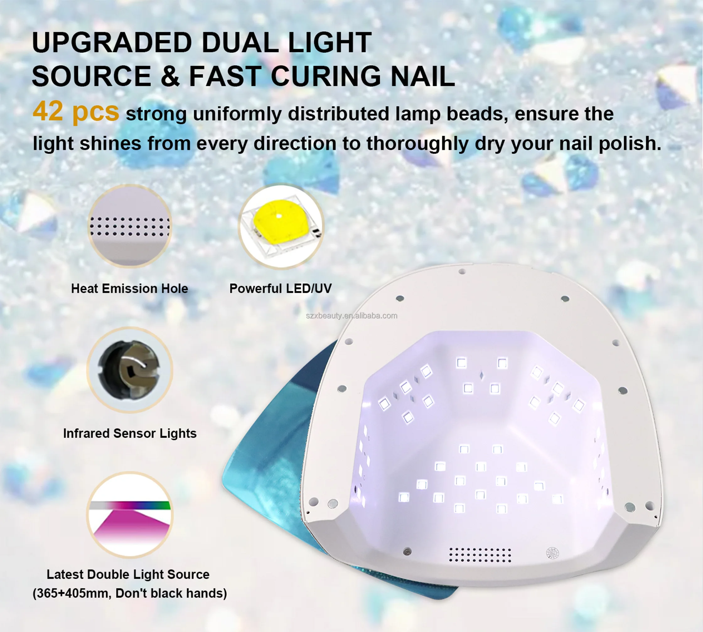 Crystal Rhinestone Rechargeable Cordless 96W Touch Screen UV LED Nail Lamp Professional Curing Nail Light Cordless Nail Dryer