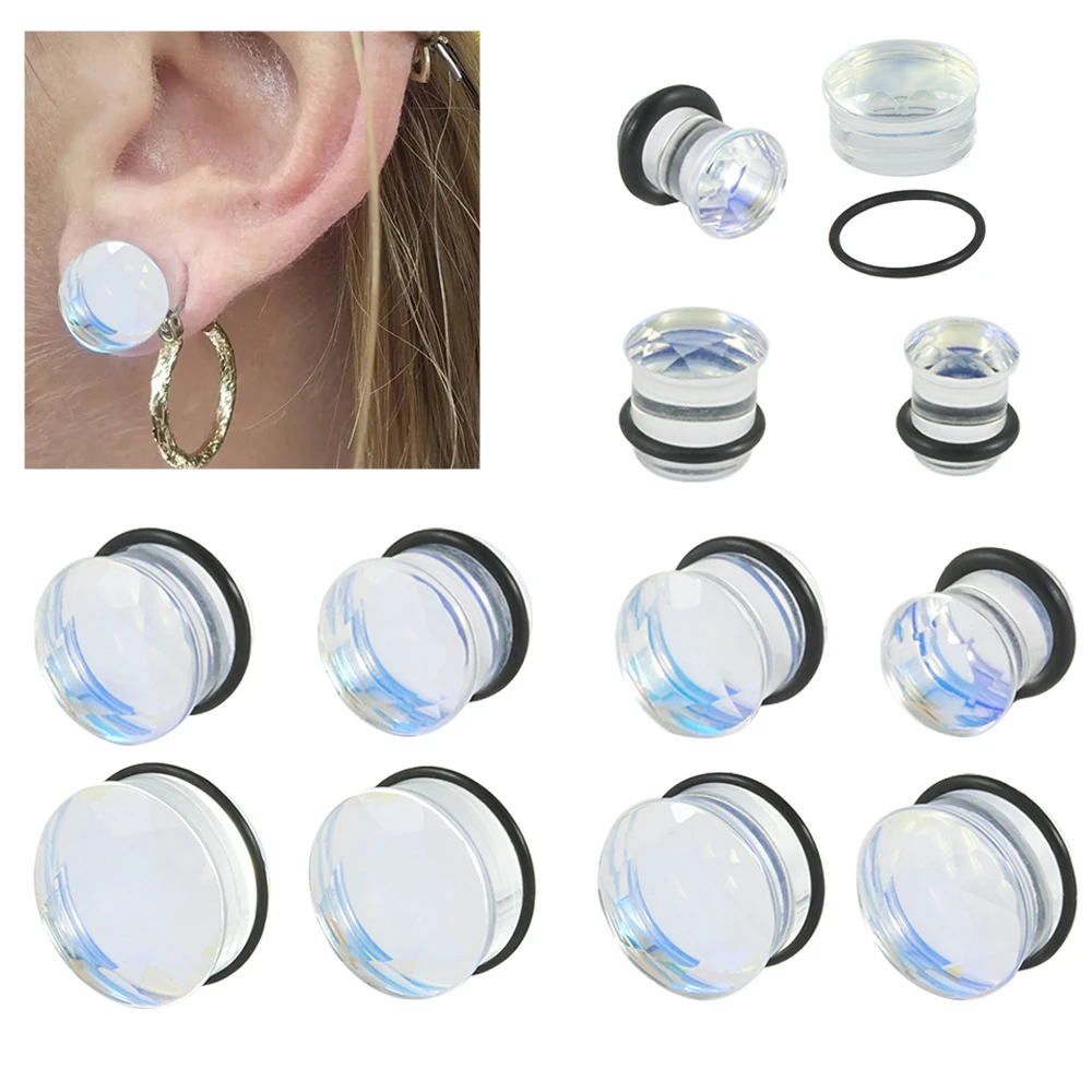 NUORO Single AB Color Mushroom Flare Plugs Tunnels Ear Lobe Stretching Piercing 6-25MM Glass Ear Gauges