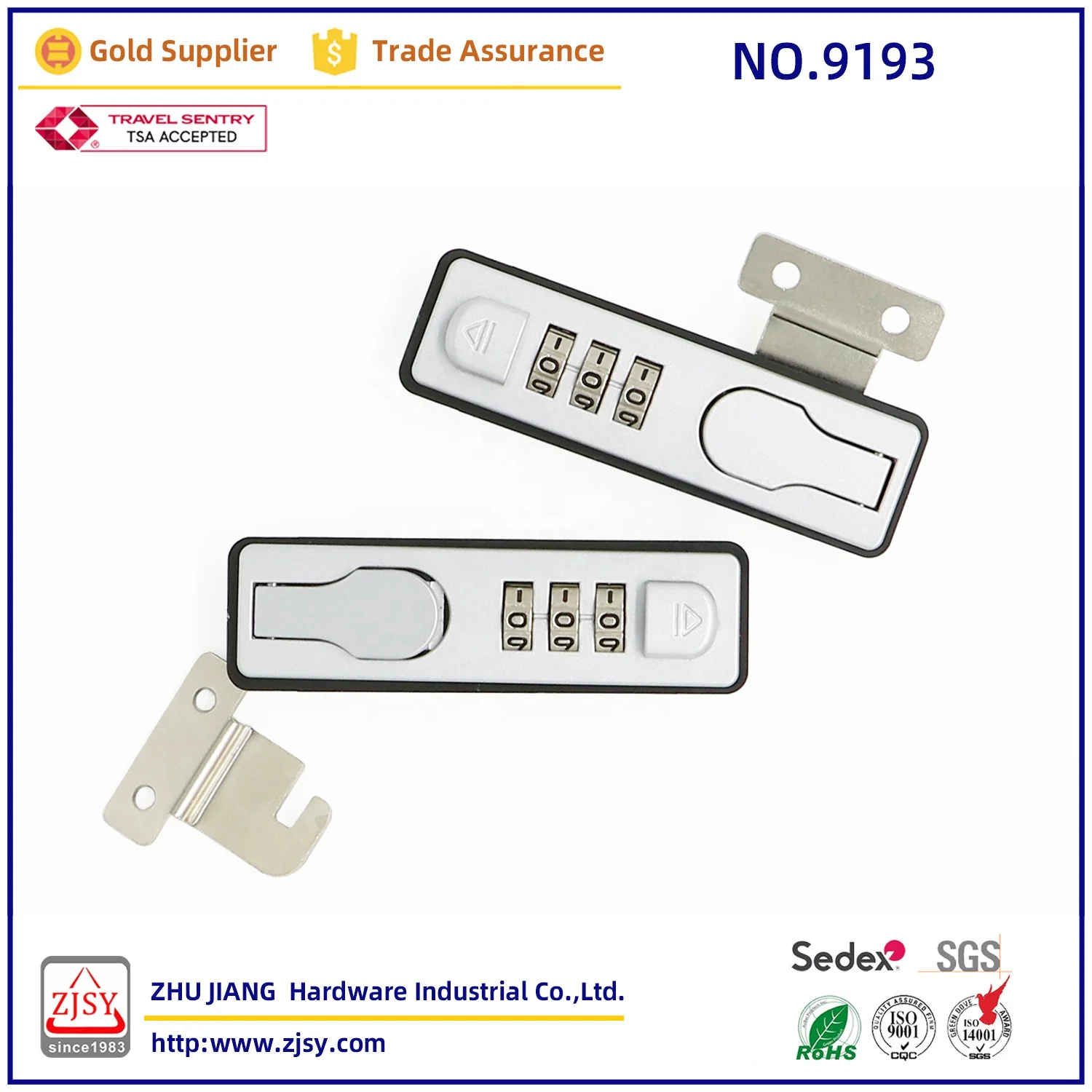 9193 High quality 3-digit trunk lock plastic shell zinc alloy solid bag anti-theft lock security travel Draw bar box lock