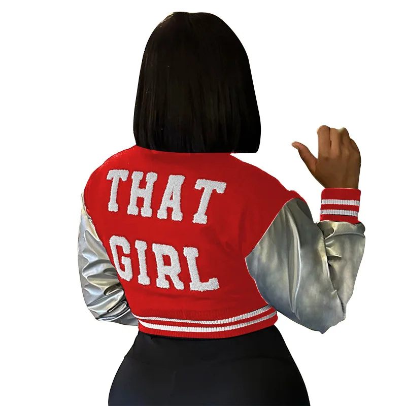 Autumn Winter Women Clothing Fashion Design Patchwork Casual Embroidery Letter Print Baseball Jacket Women Slim Short Coat