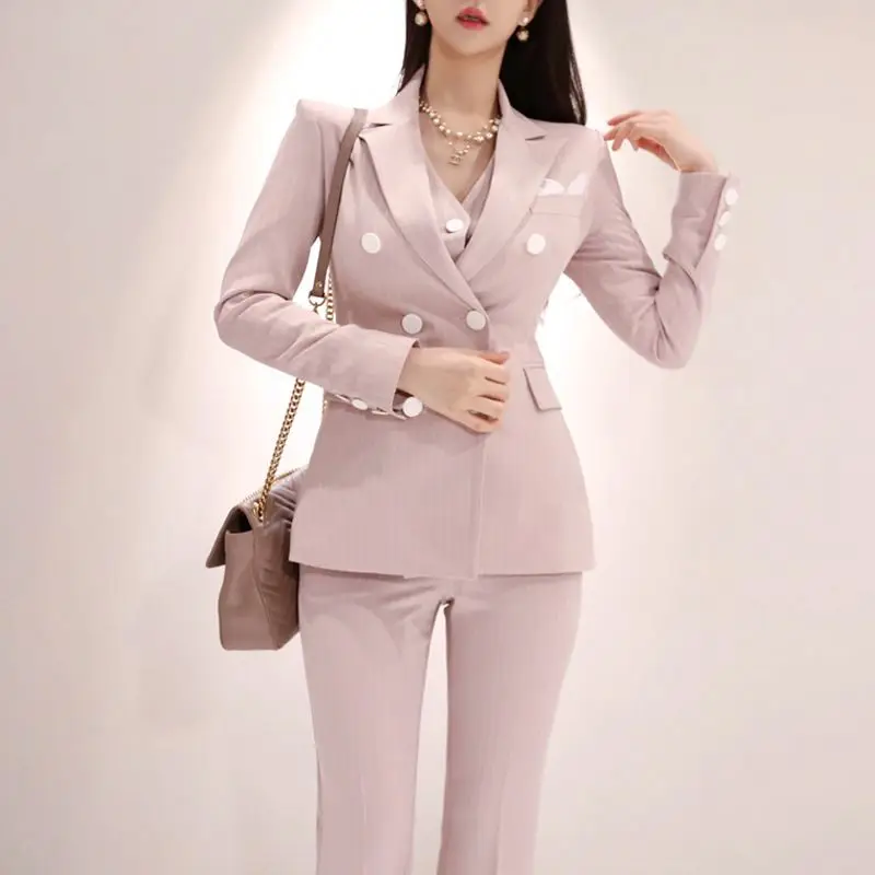 
2019 pink Suit plaid Blazer Trouser Sets formal office women jacket Pants Uniform Workwear Two piece Suit Women Business Suit 