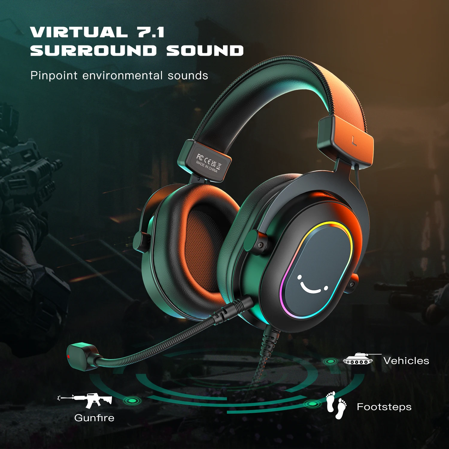 Fifine H6 gaming headset gamer headphone LED lights wired gamer headphone 7.1 gaming headset USB gaming headset