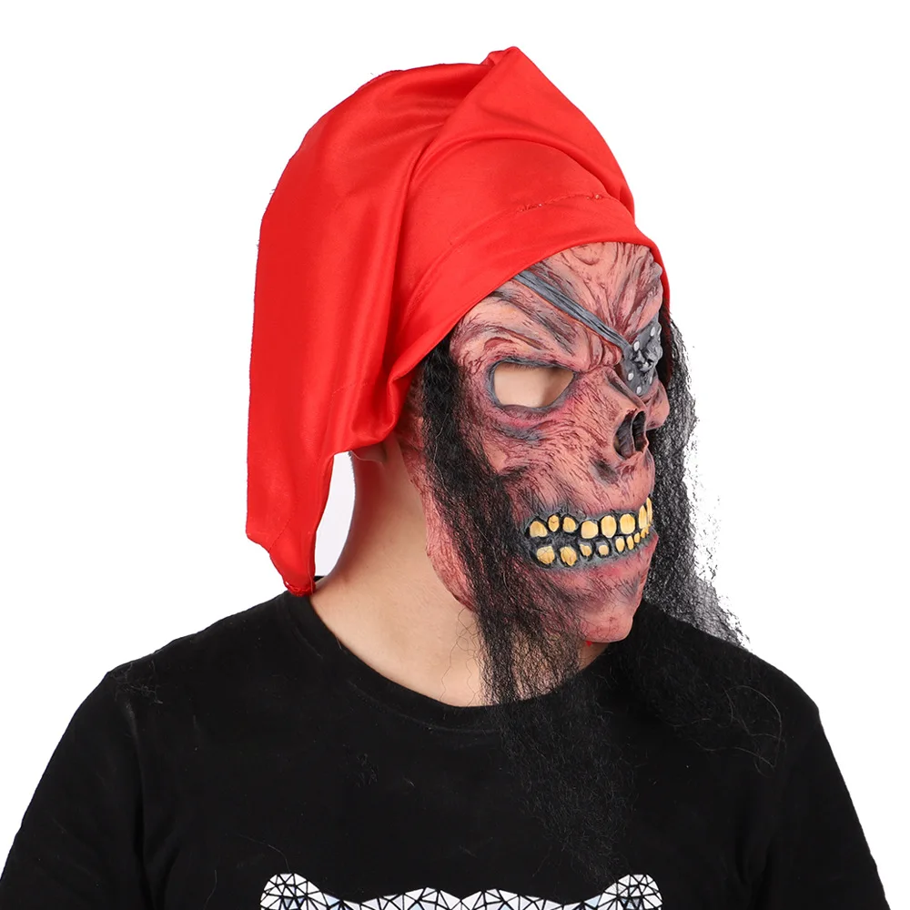 Spot new lifelike old man disguise masks horror scary red-faced one-eyed halloween pirates caribbean latex head mask with scarf